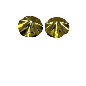 Vintage 80’s Gold Tone Modernist Design Crinkle Circle Earrings. Pre Owned